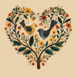 Primitive Folk Bird Heart 8x8 Art Print