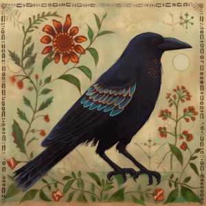 Raven's Reverie - Folk Art Style - Art Print