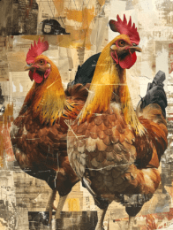 Collage two roosters Art Print