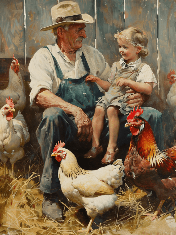 Rockwell grandpa chickens art print copy