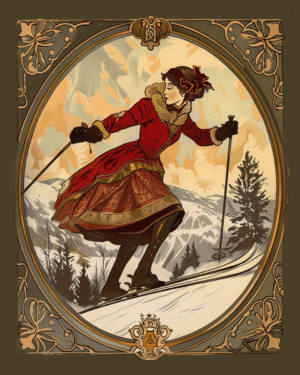 Vintage Nouveau Skier Art Print