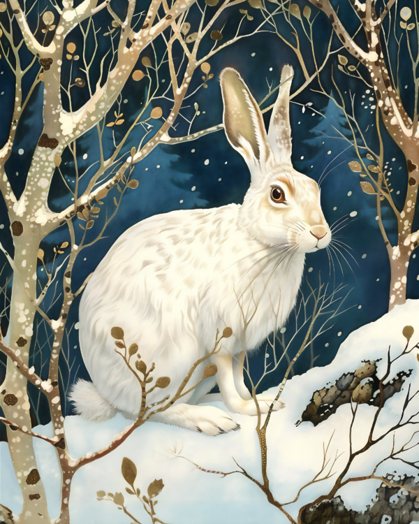 Nouveau Snowshoe Hare - Mowbi's Wildlife Art Print Collection