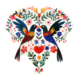 Southwest Bird Heart Folk 8x8 Art Print