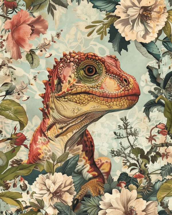 Vintage Baby Dinosaur Mixed Media Art Print