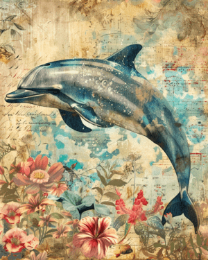 Victorian Dolphin Mixed Media Art Print