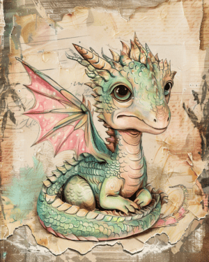 Victorian Baby Dragon Mixed Media Art Print