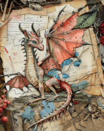 Victorian Dragon Mixed Media Art Print