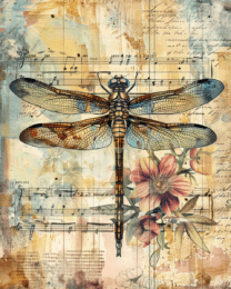 Vintage Dragonfly Mixed Media Art Print