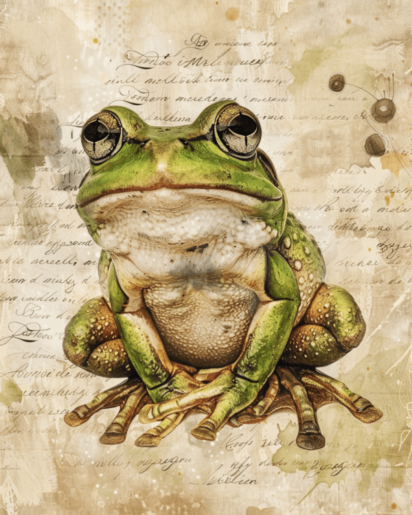 Vintage Frog Mixed Media Art Print