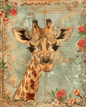 Vintage Giraffe Mixed Media Art Print