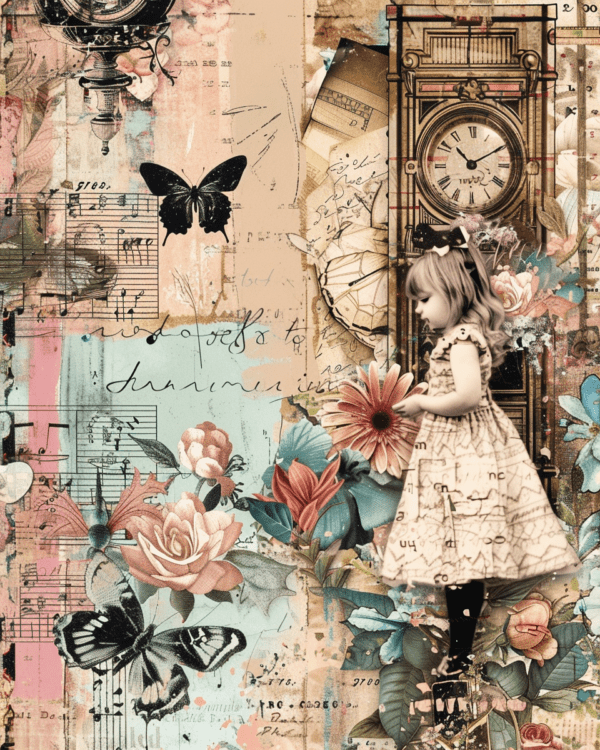 Vintage Young Girl Mixed Media Art Print