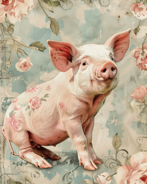 Vintage Piglet Mixed Media Art Print