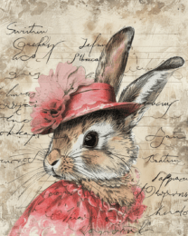 Victorian Lady Rabbit Mixed Media Art Print