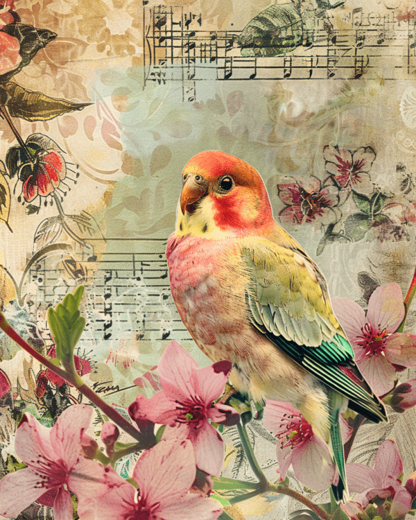 Vintage Songbird Mixed Media Art Print