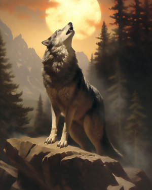 Wolf Howling at the Moon - Mowbi's Wildlife Art Print Collection