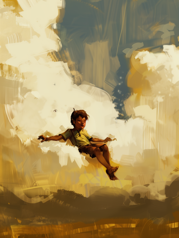 boy riding a cloud 8x8 art print