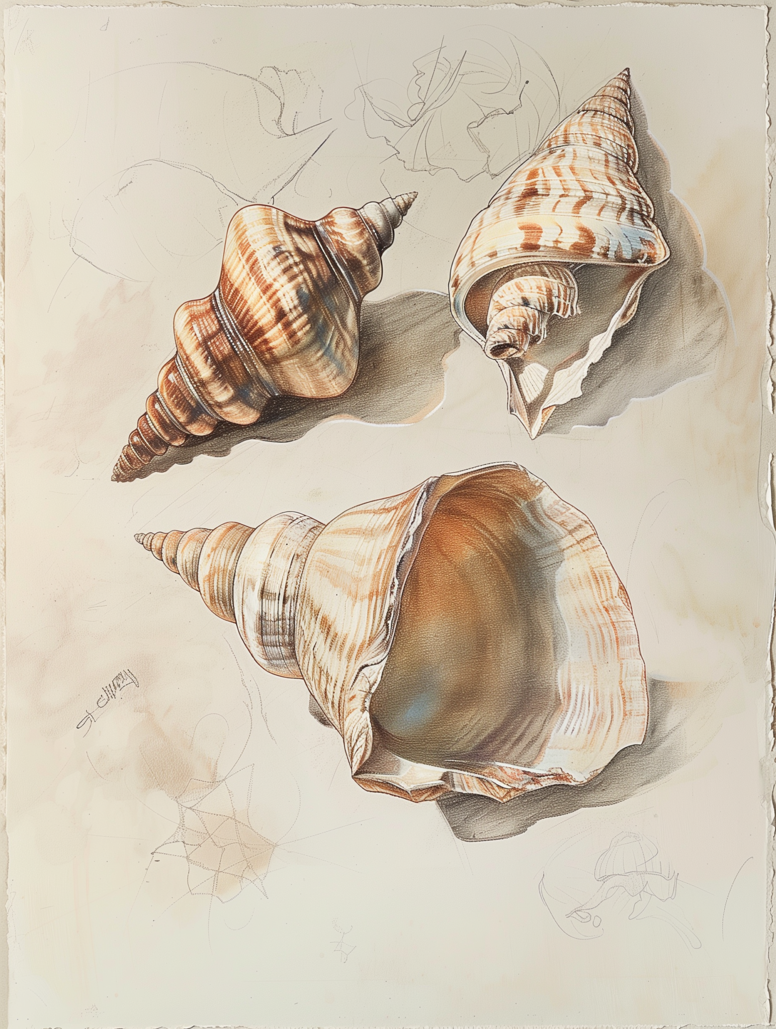 Three Found Shells Sketches 8”x10” Art Print - Mowbi Wholesale