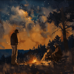 Cowboys Under a Star Filled Night 8"x8" Art Print