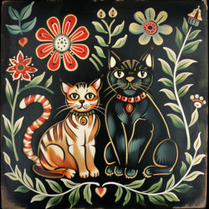 folk art 2 cats art print