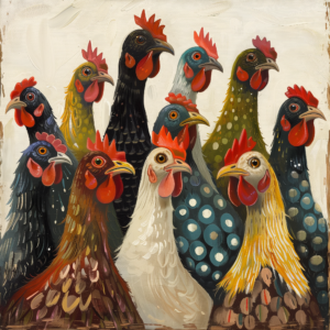 patchwork chickens art print