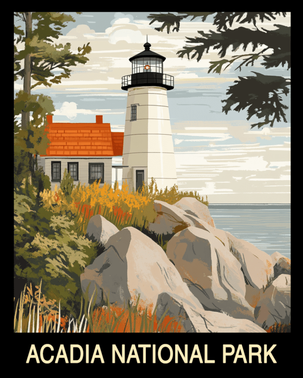 Minimalist Lighthouse - Acadia Maine Souvenir Home Decor Wall Art Prints