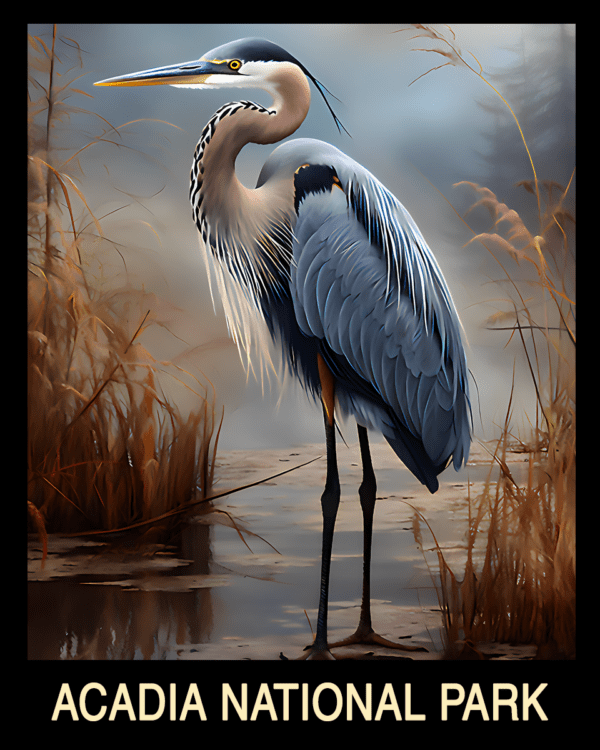 Blue Heron - Acadia Maine Souvenir Home Decor Wall Art Prints