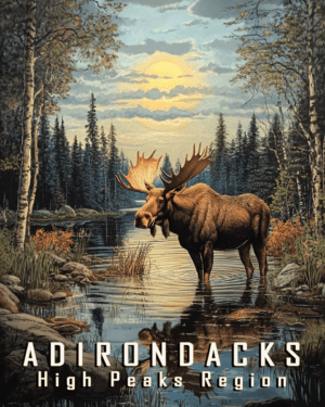 Moose at Sunset - Adirondack State Park Souvenir Home Decor Wall Art Prints