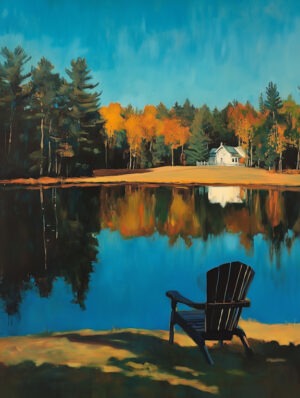 Chair Set for Quiet Morning Reflections on Adirondack Lake 8_x10_ Art Print