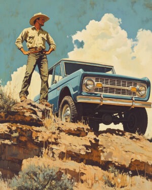 Cowboy with His Bronco Wall Art Print – Ford Bronco - Western Decor Wall Art Print