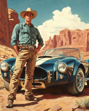 Serious Horsepower – Cowboy and AC Cobra Wall Art Print