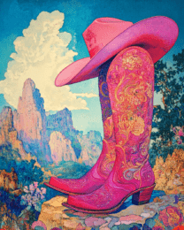 Pink Cowgirl Boots & Hat - Wall Art Print