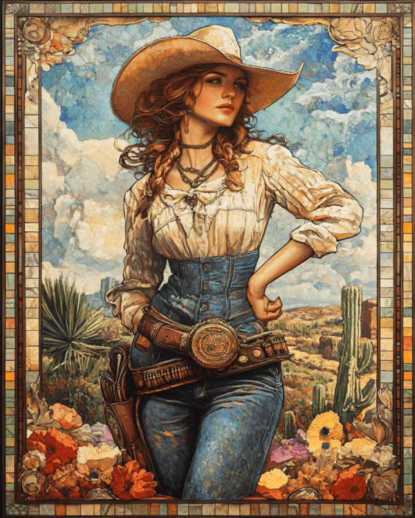 Vintage Deco Cowgirl - Western Wall Art Print