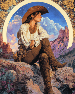 Nouveau Southwest Cowgirl - Western Wall Art Print