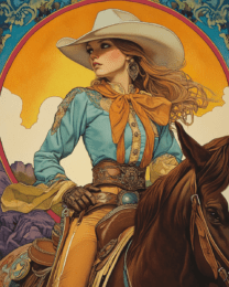 Southwest Sunrise Cowgirl - Western Wall Art Print