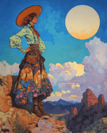 Southwest Full Moon Cowgirl - Western Wall Art Print