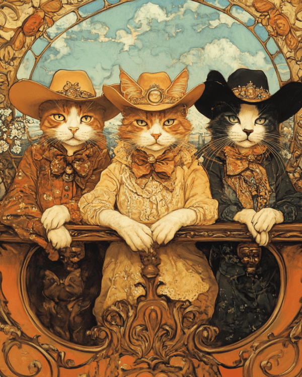 Cowboy Cat Gang - Western Wall Art Print