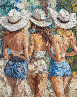 Three Cowgirls in Oil - Western Decor Wall Art Print