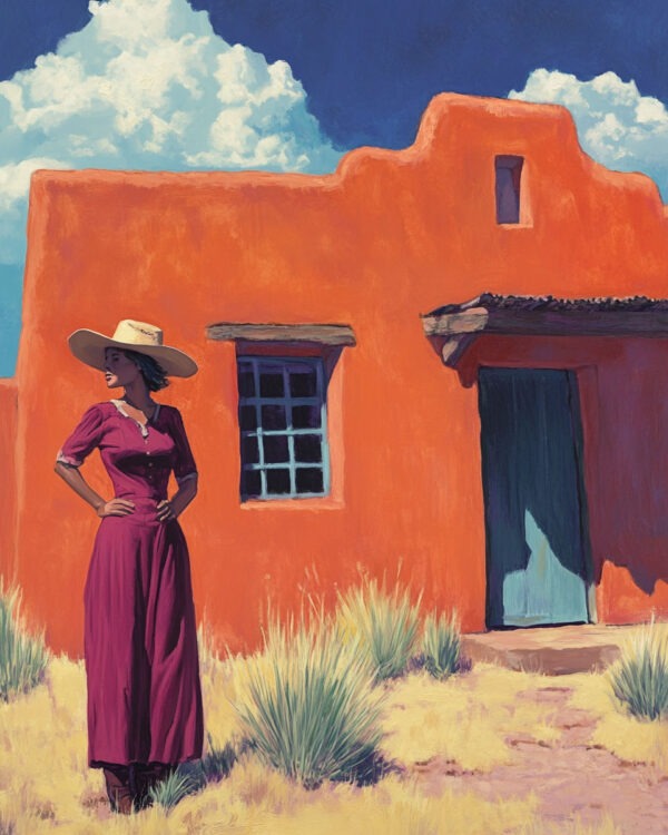 Cowgirl and Adobe House - Western Decor Wall Art Print