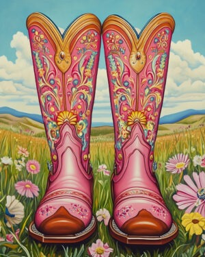 Pink Cowgirl Boots - Cowgirl Western Decor Wall Art Print