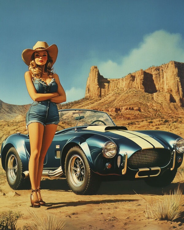 Serious Horsepower - Cowgirl and AC Cobra Wall Art Print- Western Decor Wall Art Print