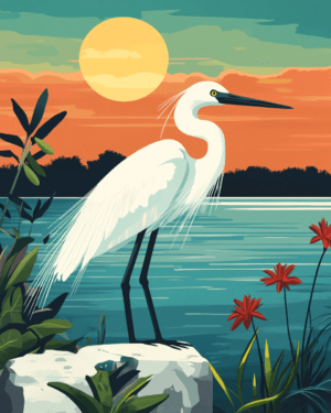 Egret at Sunset - Wall Art Print - Mowbi Ocean Theme