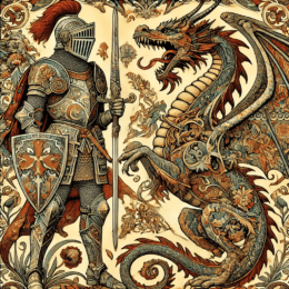 Art Nouveau Knight and Dragon - Wall Art Print