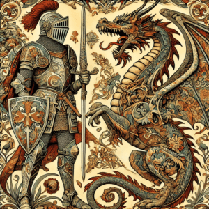 Art Nouveau Knight and Dragon - Wall Art Print