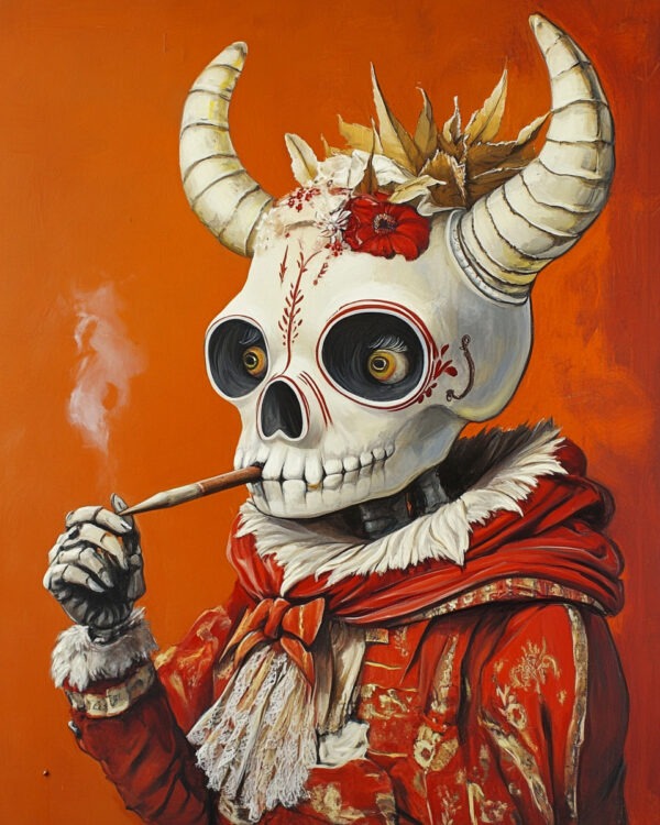 Tokin' Bull Skull Guy - Low Brow Wall Art Print