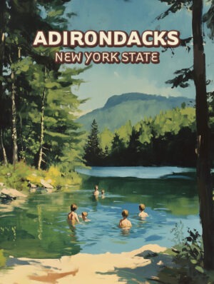 NP Retro Swimming Scene at Adirondack Lake 8x10 Art Print