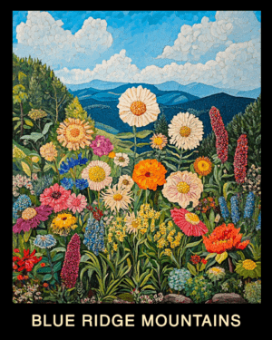 Folk Art Wildflowers - Blue Ridge Mountains Souvenir Home Decor Wall Art Prints