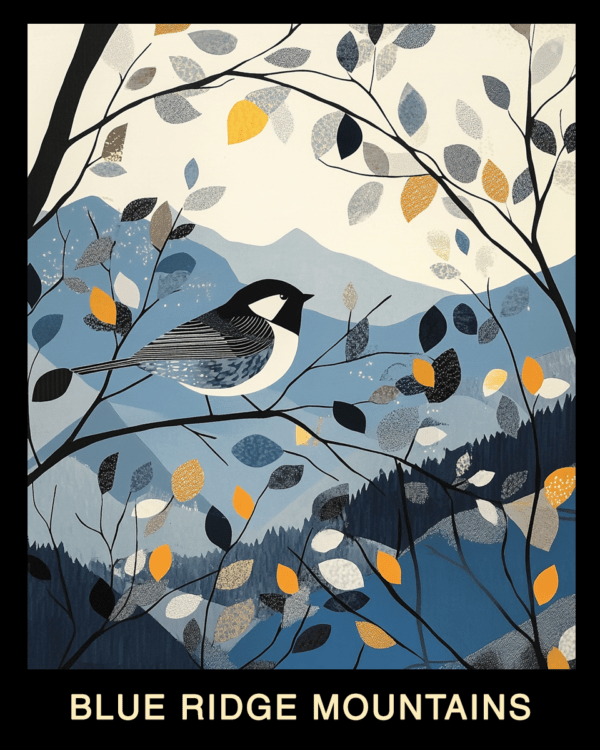 Folk Art Chickadee - Blue Ridge Mountains Souvenir Home Decor Wall Art Prints