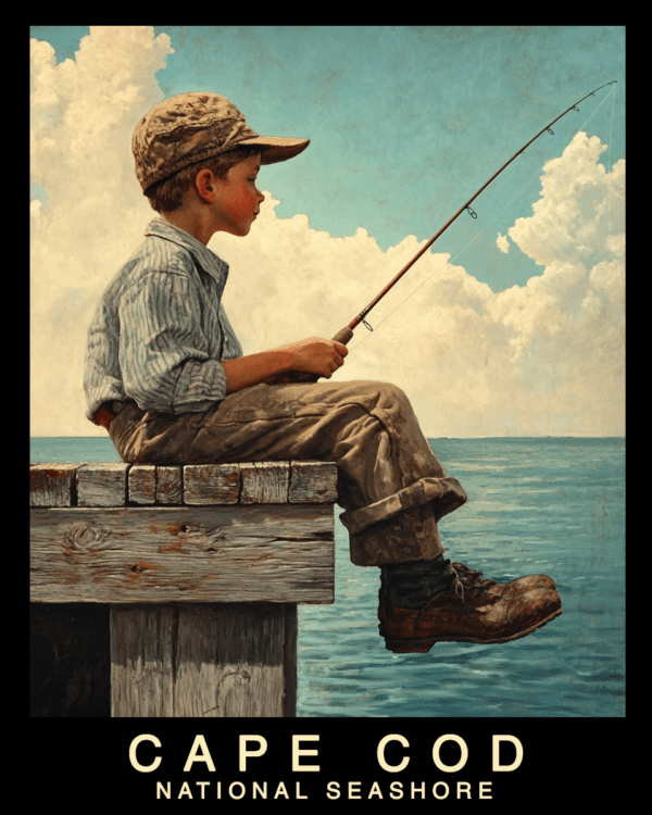 Boy Fishing - Cape Cod Souvenir Home Decor Wall Art Prints