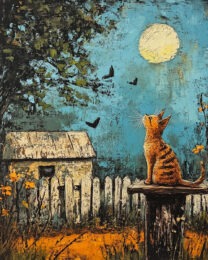 Folk Art Tabby Cat at Night