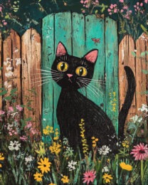 Folk Art Backyard Black Cat